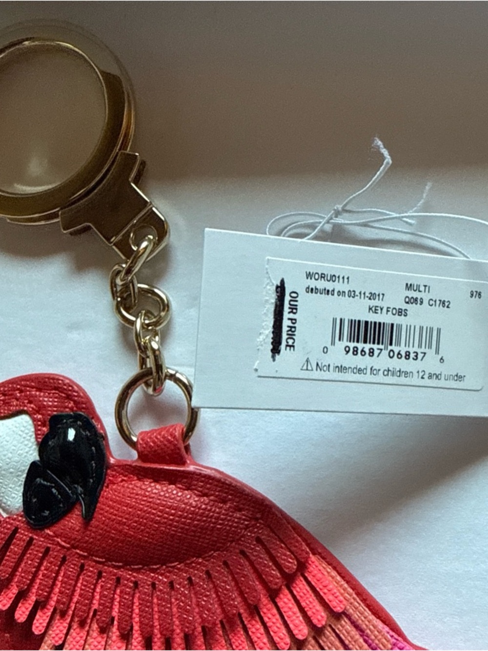 kate spade Designer Parrot Pink and Red Leather Keychain NEW in box - Picture 3 of 3